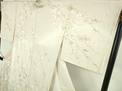 平和屋本店●極上　訪問着　総手刺繍　枝垂れ桜　暈し染め　金銀糸　逸品　未使用　DZAB3299kh6