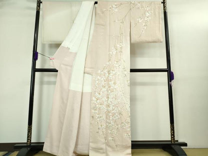 平和屋本店●極上　訪問着　総手刺繍　枝垂れ桜　暈し染め　金銀糸　逸品　未使用　DZAB3299kh6