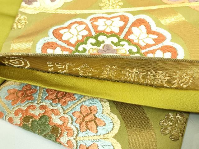 平和屋着物●極上　 西陣　河合美術織物謹製　六通柄袋帯　唐織　立涌正倉院花文　金糸　逸品　DZAB3314kh6