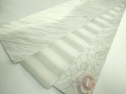 平和屋着物●極上　太鼓柄袋帯　バラ　薔薇　金銀彩　さが美扱い　逸品　DZAB3318kh6