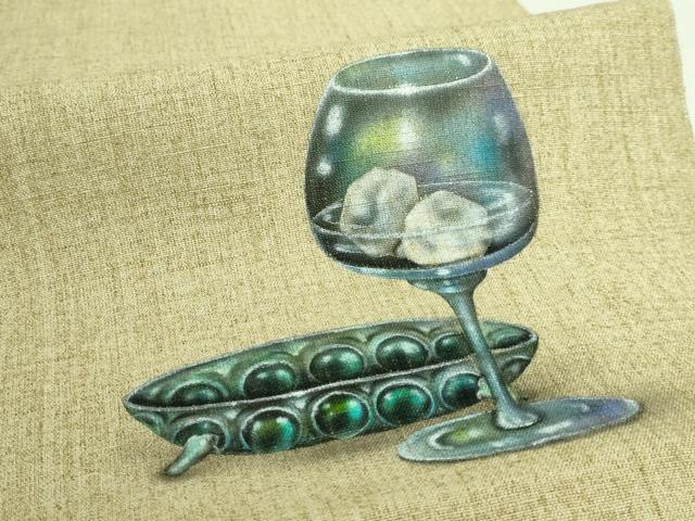 平和屋着物●極上　八寸名古屋帯　紬地　手描き　涌波紅彩　グラス　逸品　DZAB3323kh6