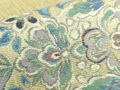 平和屋着物●極上　両面　全通柄袋帯　花菱文　藍　やまと誂製　逸品　未使用　DZAB3328kh6
