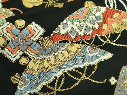 平和屋着物●極上　六通柄袋帯　唐織　宝尽くし　黒地　金糸　逸品　DZAB3329kh6