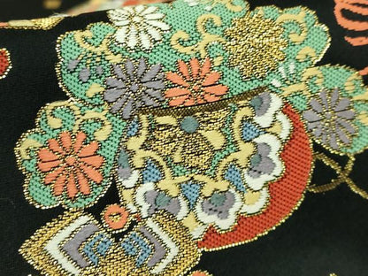 平和屋着物●極上　六通柄袋帯　唐織　宝尽くし　黒地　金糸　逸品　DZAB3329kh6