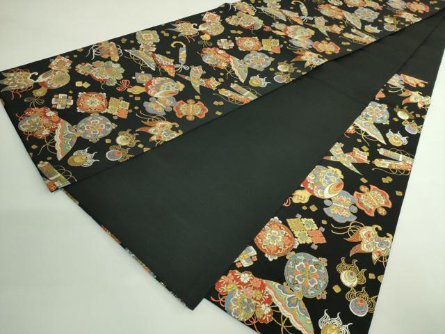 平和屋着物●極上　六通柄袋帯　唐織　宝尽くし　黒地　金糸　逸品　DZAB3329kh6