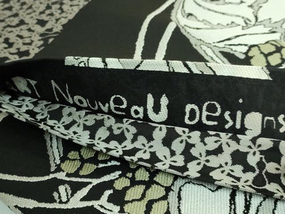 平和屋着物●極上　両面　全通柄袋帯　ART Nouveau Designs　アールヌーボー　唐織　花丸文　黒地　証紙・たとう紙付き　逸品　DZAB3348kh6