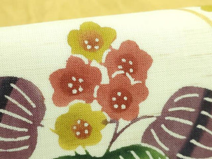 平和屋着物＊極上 夏物 青山みとも 九寸名古屋帯 花丸文 紅型 麻 黄色地 たとう紙付き 逸品 DZAB3350kh6