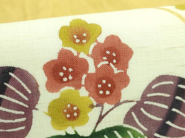 平和屋着物＊極上 夏物 青山みとも 九寸名古屋帯 花丸文 紅型 麻 黄色地 たとう紙付き 逸品 DZAB3350kh6