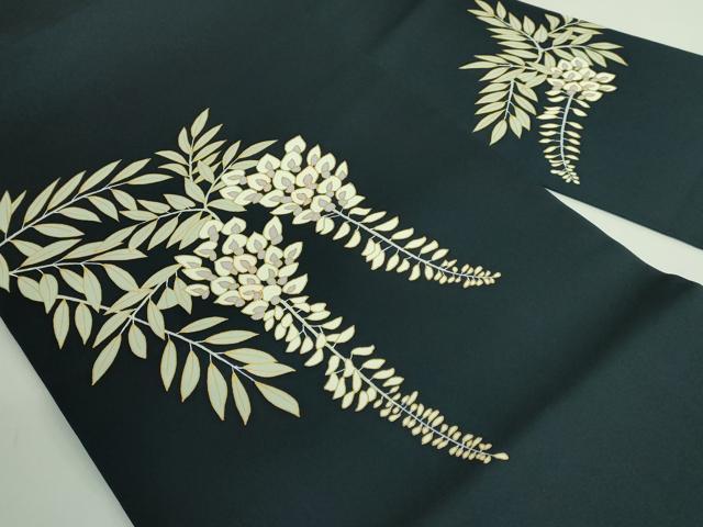 平和屋着物●極上　銀座きしや　塩瀬　九寸名古屋帯　駒刺繍　藤花房　百入茶色地　たとう紙付き　逸品　DZAB3351kh6
