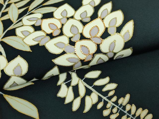 平和屋着物●極上　銀座きしや　塩瀬　九寸名古屋帯　駒刺繍　藤花房　百入茶色地　たとう紙付き　逸品　DZAB3351kh6
