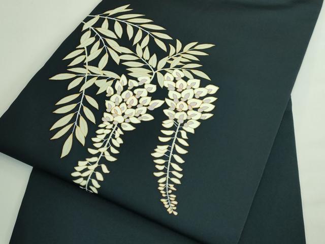 平和屋着物●極上　銀座きしや　塩瀬　九寸名古屋帯　駒刺繍　藤花房　百入茶色地　たとう紙付き　逸品　DZAB3351kh6