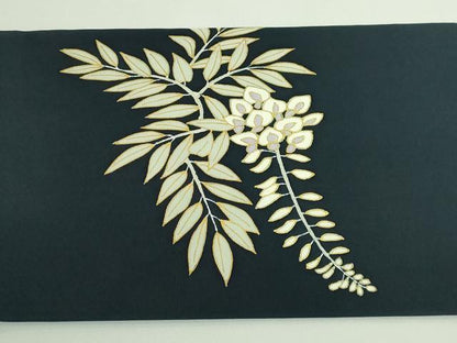 平和屋着物●極上　銀座きしや　塩瀬　九寸名古屋帯　駒刺繍　藤花房　百入茶色地　たとう紙付き　逸品　DZAB3351kh6