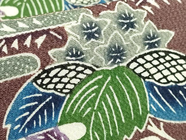 平和屋本店●最高級　城間栄順　本場琉球紅型　九寸名古屋帯　霞草花文　鬼しぼ縮緬　逸品　DZAB3352kh6