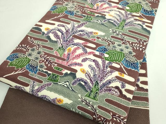平和屋本店●最高級　城間栄順　本場琉球紅型　九寸名古屋帯　霞草花文　鬼しぼ縮緬　逸品　DZAB3352kh6