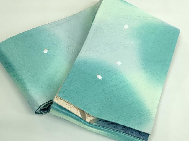 平和屋着物●極上　両面　半幅帯　七宝　舞桜　銀糸　逸品　DZAB3360kh6