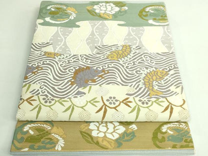 平和屋着物●極上　爪掻き本綴れ　太鼓柄袋帯　名物裂　金糸　逸品　DZAB3367kh6