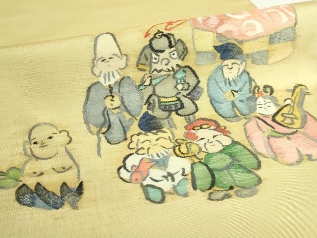 平和屋着物●極上　太鼓柄袋帯　すくい織　七福神　逸品　DZAB3374kh6