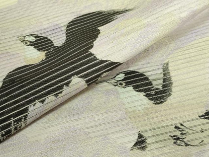 平和屋着物＊極上　夏物　アンティーク　大正ロマン　丸帯　引き抜き帯　燕　ツバメ　金糸　逸品　DZAB3381kh6
