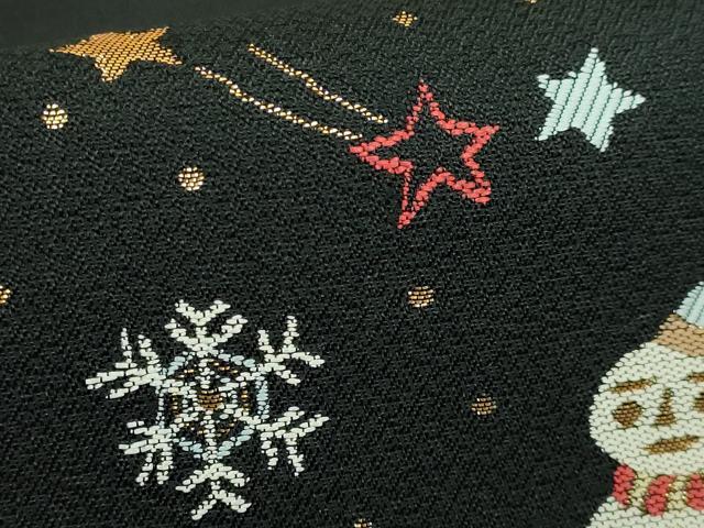 平和屋着物●極上　渋谷幸子　太鼓柄袋帯　クリスマス　サンタクロース　トナカイ　雪だるま　黒地　金糸　写真付き　逸品　DZAB3382kh6