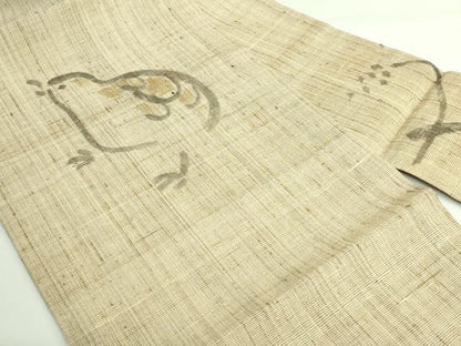 平和屋着物＊極上 夏物 九寸名古屋帯 作家物 手描き ヒヨコ 自然布 逸品 DZAB3384kh6