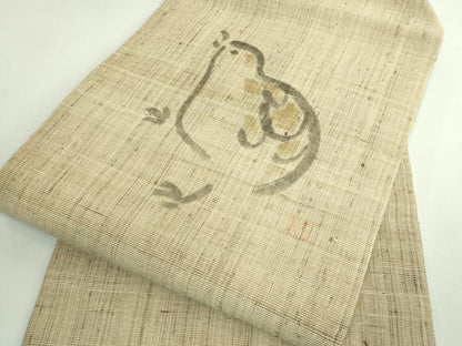 平和屋着物＊極上 夏物 九寸名古屋帯 作家物 手描き ヒヨコ 自然布 逸品 DZAB3384kh6