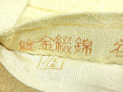 平和屋着物●極上　桝屋高尾　ねん金綴錦　両方向　両面　全通柄袋帯　名物裂文松皮菱　霞段文　金銀糸　逸品　DZAB3388kh6