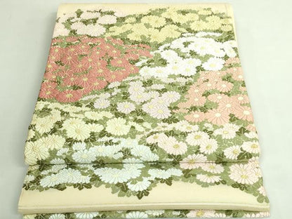 平和屋本店●極上 山口美術織物 皇室 伊勢神宮御用 西陣織 太鼓柄袋帯 唐織 薫苑菊陽文 金糸 上代58万 冊子・共箱 逸品 未使用 DZAB3392kh6