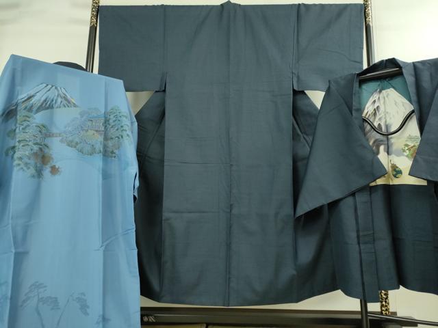 平和屋着物●極上　男性　紬　アンサンブル　羽織・長襦袢(無双仕立て)セット　亀甲柄　羽裏・一富士二鷹三茄子　逸品　DZAB3401kh6