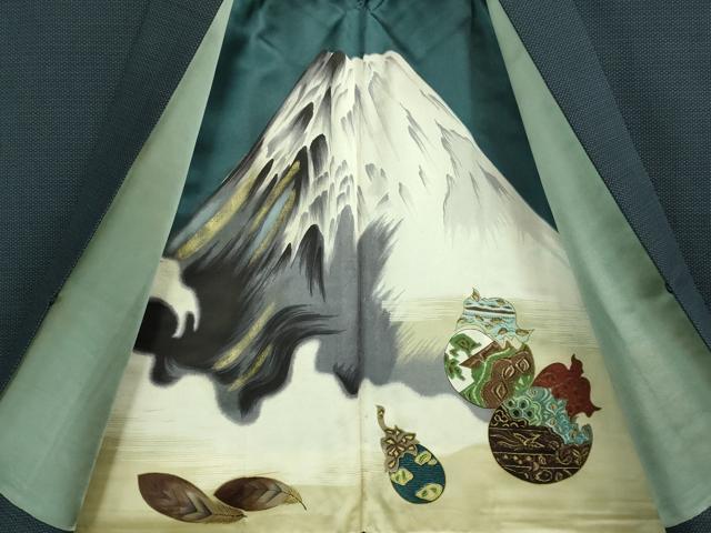平和屋着物●極上　男性　紬　アンサンブル　羽織・長襦袢(無双仕立て)セット　亀甲柄　羽裏・一富士二鷹三茄子　逸品　DZAB3401kh6