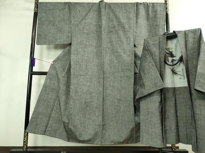 平和屋着物●極上　男性　紬　アンサンブル　キングサイズ　消墨色　逸品　未使用　DZAB3404kh6