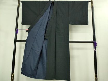平和屋着物●極上　男性　紬　アンサンブル　色無地　濃い藍墨茶色　逸品　DZAB3405kh6