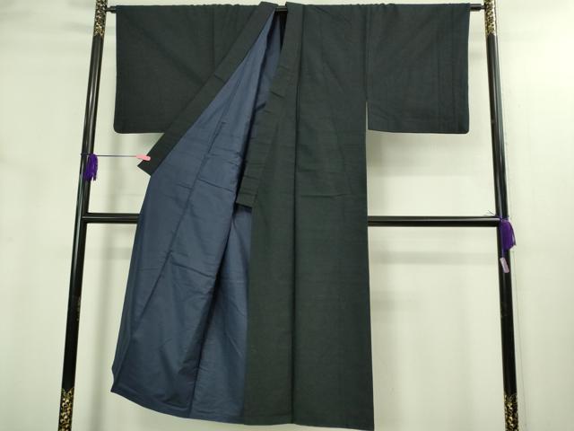平和屋着物●極上　男性　紬　アンサンブル　色無地　濃い藍墨茶色　逸品　DZAB3405kh6