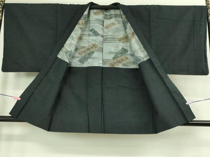 平和屋着物●極上　男性　紬　アンサンブル　色無地　濃い藍墨茶色　逸品　DZAB3405kh6