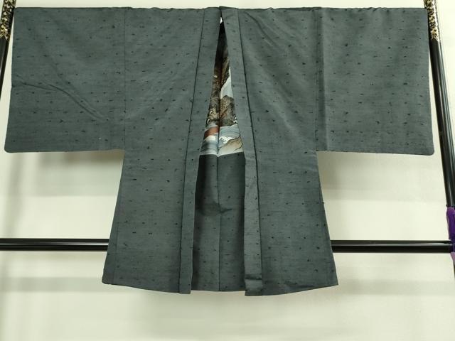 平和屋着物●極上　男性　髭紬　アンサンブル　藍墨茶色　羽裏・龍　逸品　DZAB3406kh6