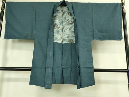 平和屋着物●極上　男性　紬　アンサンブル　長羽織　亀甲柄　羽裏・龍　逸品　未使用　DZAB3410kh6