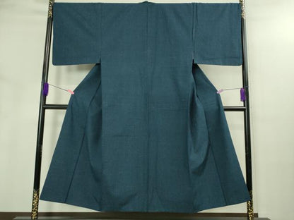 平和屋着物●極上 男性 紬 アンサンブル 長羽織 濃い紺鼠色 逸品 DZAB3415kh6
