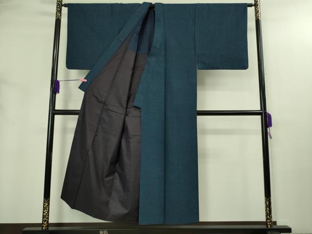 平和屋着物●極上 男性 紬 アンサンブル 長羽織 濃い紺鼠色 逸品 DZAB3415kh6