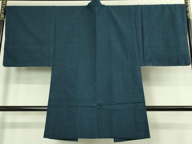 平和屋着物●極上 男性 紬 アンサンブル 長羽織 濃い紺鼠色 逸品 DZAB3415kh6