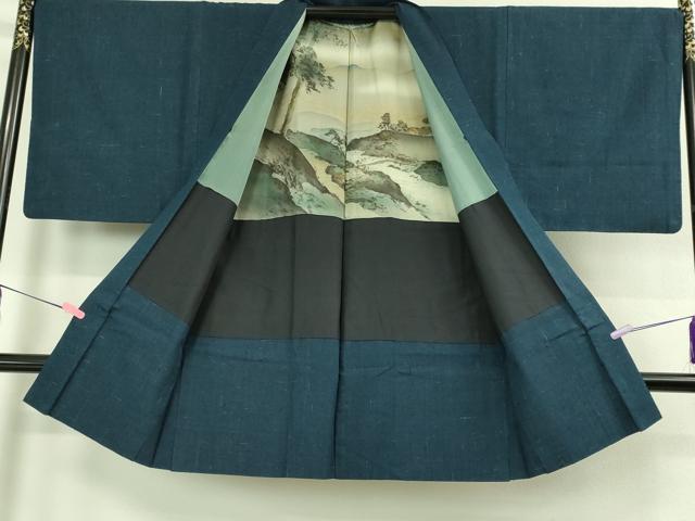 平和屋着物●極上 男性 紬 アンサンブル 長羽織 濃い紺鼠色 逸品 DZAB3415kh6