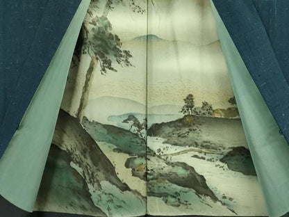 平和屋着物●極上 男性 紬 アンサンブル 長羽織 濃い紺鼠色 逸品 DZAB3415kh6