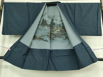 平和屋着物●極上 男性 紬 アンサンブル キングサイズ 長羽織 逸品 DZAB3416kh6