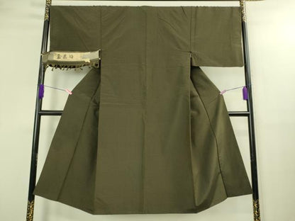 平和屋着物●極上　男性　玉龍紬　アンサンブル　長羽織・長襦袢(無双仕立て)セット　濃い媚茶色　証紙・反端付き　逸品　DZAB3418kh6