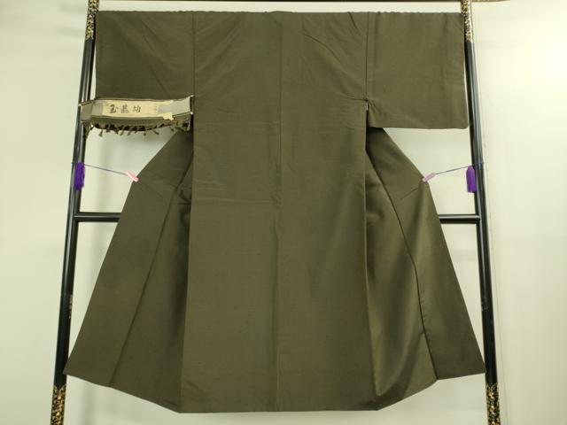 平和屋着物●極上　男性　玉龍紬　アンサンブル　長羽織・長襦袢(無双仕立て)セット　濃い媚茶色　証紙・反端付き　逸品　DZAB3418kh6