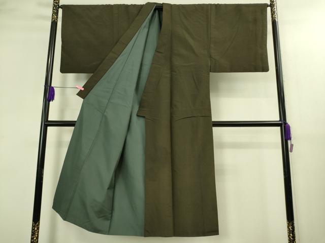 平和屋着物●極上　男性　玉龍紬　アンサンブル　長羽織・長襦袢(無双仕立て)セット　濃い媚茶色　証紙・反端付き　逸品　DZAB3418kh6