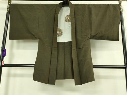平和屋着物●極上　男性　玉龍紬　アンサンブル　長羽織・長襦袢(無双仕立て)セット　濃い媚茶色　証紙・反端付き　逸品　DZAB3418kh6