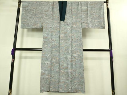 平和屋着物●極上　男性　玉龍紬　アンサンブル　長羽織・長襦袢(無双仕立て)セット　濃い媚茶色　証紙・反端付き　逸品　DZAB3418kh6