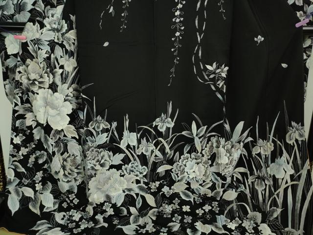 平和屋本店●極上　振袖　総刺繍　四季花文　桜　藤　紫陽花　杜若　牡丹　黒地　逸品　DZAB3419kh6