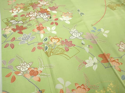 平和屋本店●極上　創業460年・千總　訪問着　駒刺繍　橘　地紙花文　若芽色地　金彩　?島屋扱い　ロング丈　逸品　DZAB3422kh6