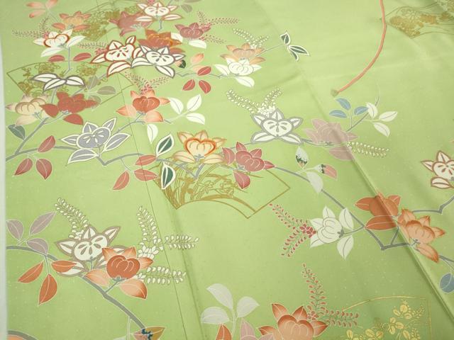 平和屋本店●極上　創業460年・千總　訪問着　駒刺繍　橘　地紙花文　若芽色地　金彩　?島屋扱い　ロング丈　逸品　DZAB3422kh6