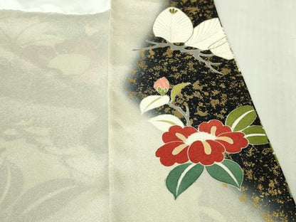 平和屋本店●極上　創業460年・千總　振袖　駒刺繍　松　楓　椿　暈し染め　金彩　反端付き　逸品　DZAB3423kh6